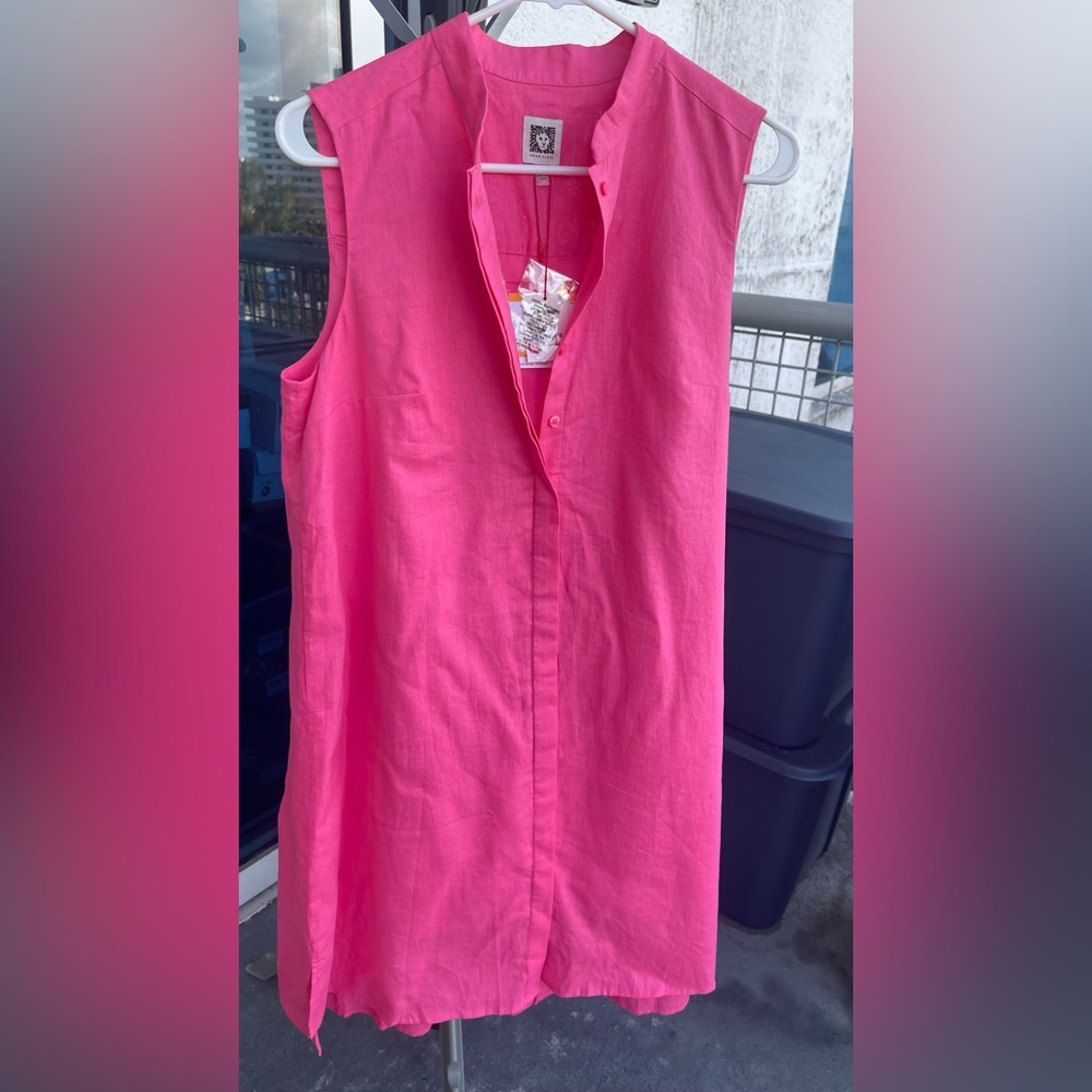New‎  -  Anne Klein Pink Sleeveless Button-Down Dress